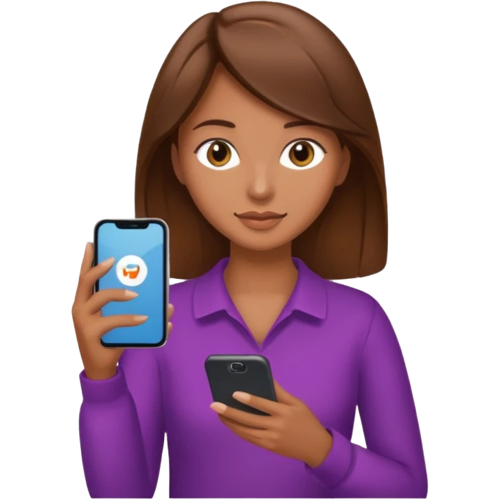 scrolling in phone or laptop brown hair women emoji