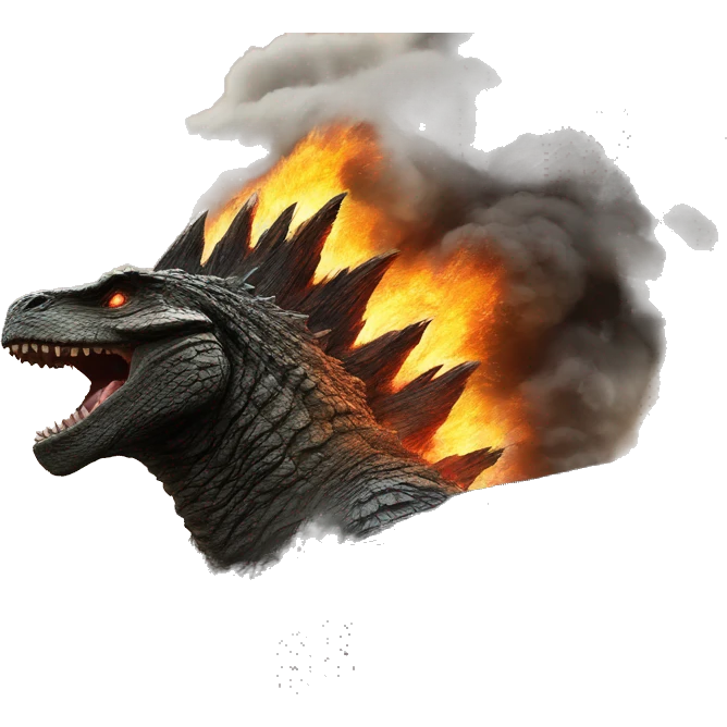 Godzilla burning down a house emoji