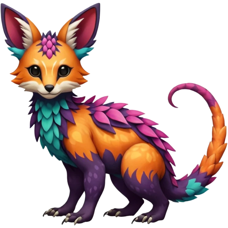 Rare realistic exotic edgy epic pretty beautiful handsome gorgeous aesthetic colorful vibrant Vernid-Trico-species-Fakemon-creature by LiLaiRa, random markings, tufted ears, full body emoji