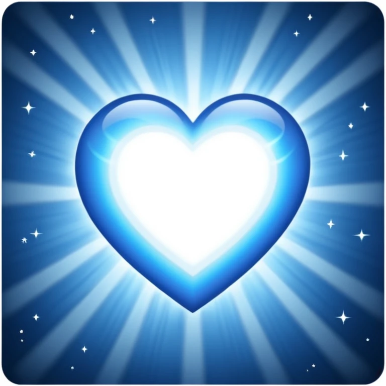 white blue heart radiating white light surrounded by a cosmic heart emoji