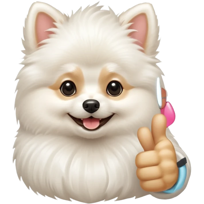a white Pomeranian dog doing a thumbs up emoji