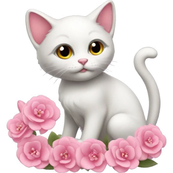 Cupid's cat with pink flowers  emoji