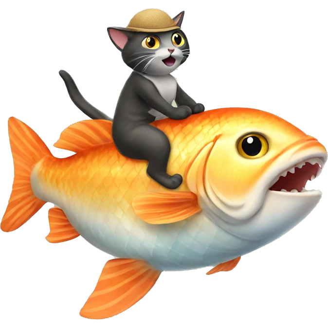 Cat riding a fish emoji