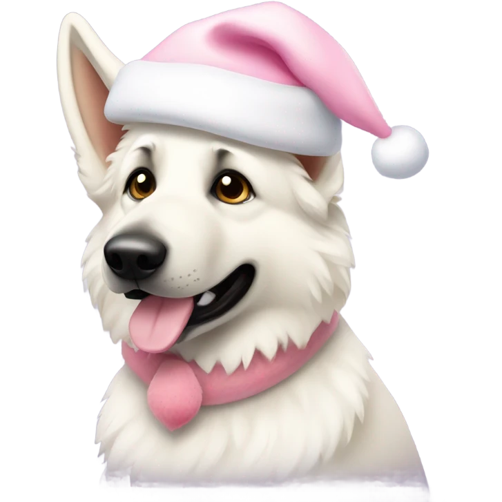 White German shepherd with light pink Santa hat emoji