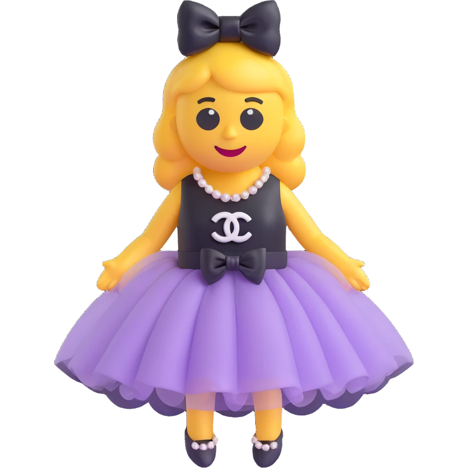 Change the bow to a tulle bow, keep pearls and black Chanel logo, elegant, glossy, black and white, 3D emoji style. emoji
