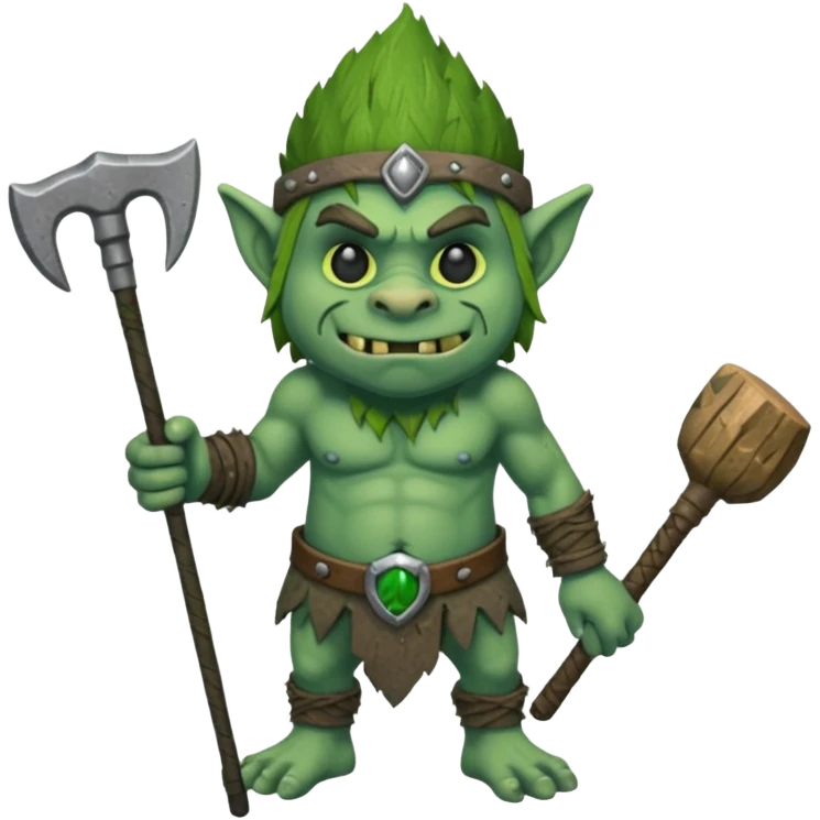 Isometric view full grunky body troll with club  emoji