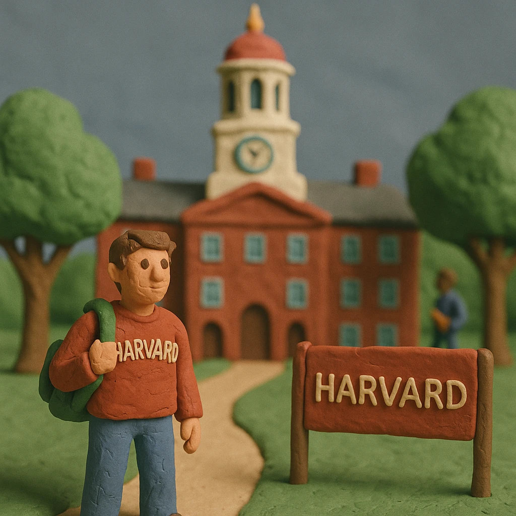 Harvard campus scene in claymation style emoji