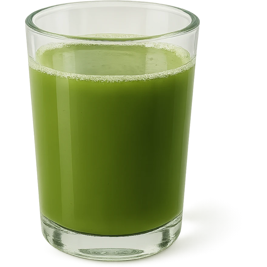 a clear glass filled with green matcha tea, realistic, transparent glass, visible green liquid, minimal background emoji