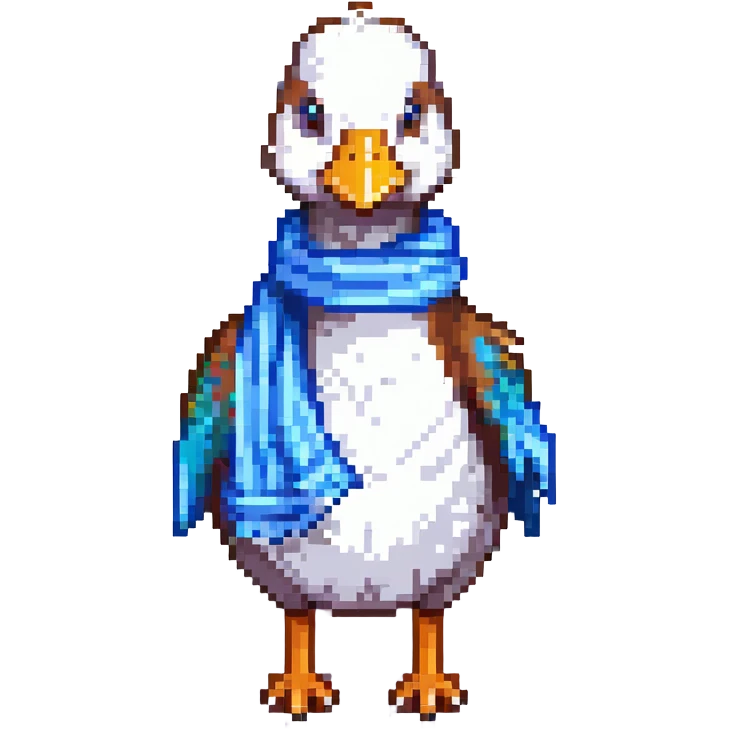 a goose with a blue scarf in pixel art style emoji