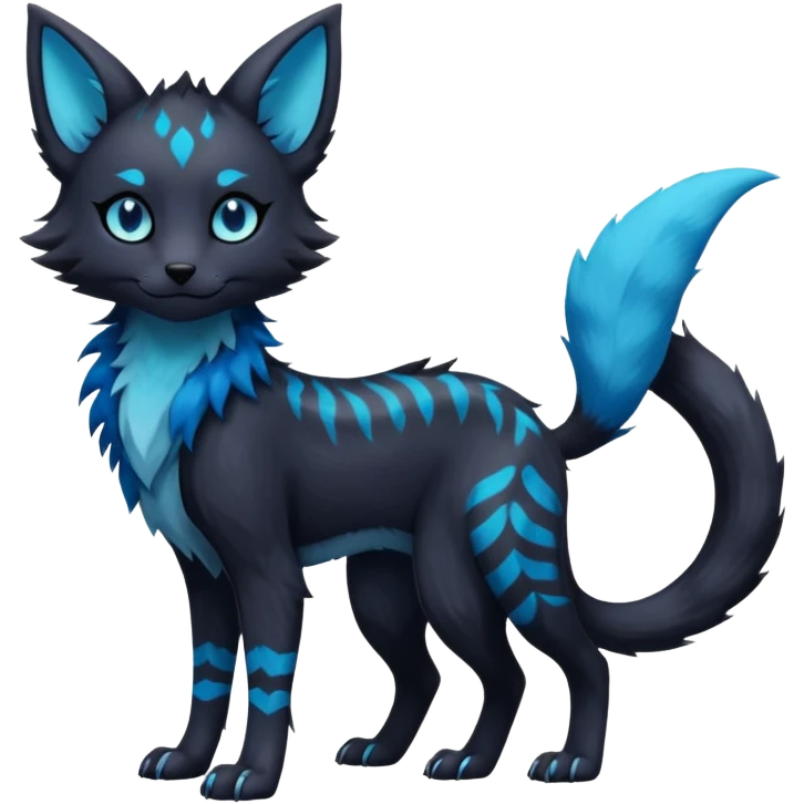 Kawaii dark edgy gloomy dusky dull-colored fantasy ethereal feline-vernid-sergal-umbreon-fursona animal creature with a tufted tail full body with intricate markings  emoji