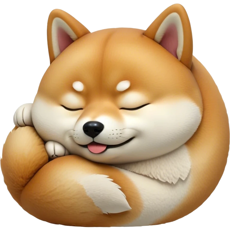 Cinematic Meme-Worthy cute Sleeping Shiba Inu Portrait Emoji, Head resting peacefully with a contented smile, featuring a delightfully cute build and a luxuriously soft fur with a creamy underbelly, eyes shut in a serene nap, Simplified yet hilariously adorable features, highly detailed, glowing with a soft, drowsy light, high shine, relaxed and utterly lovable, stylized with an air of playful laziness, bright and endearing, soft glorwing outline, capturing the essence of a comically sleepy companion, so meme-worthy it feels like it could instantly become the next viral sensation of adorable slumber! emoji