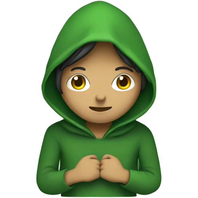 Hooded green alian holding hands with a person emoji