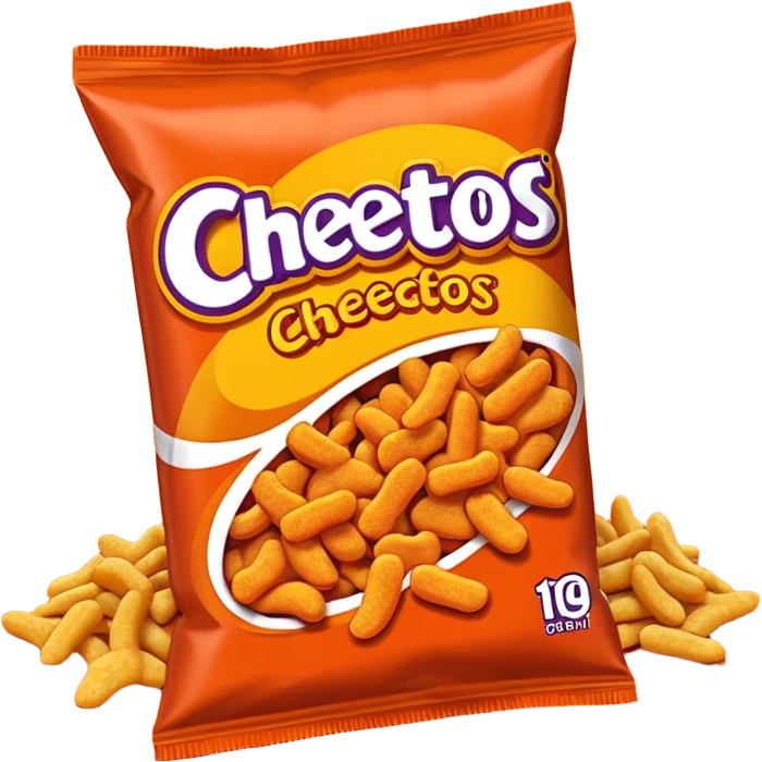 Draw a pack of Cheetos with bright orange-red packaging & crunchy snacks spilling out. emoji