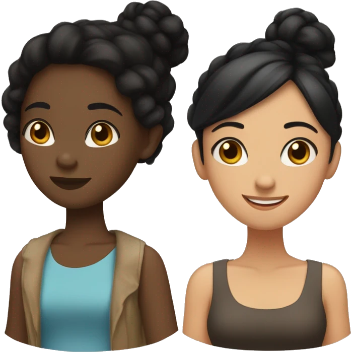 “Three friends: one with fair skin and straight black hair, another with dark skin and black hair in a low bun, and the last with tan skin and wavy black hair.” emoji