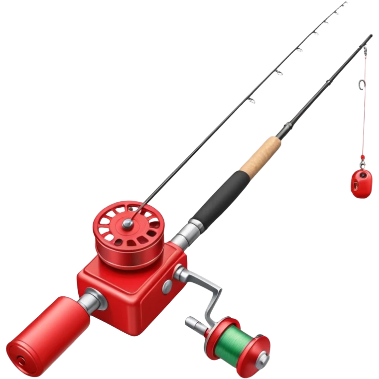 A fishing rod with reel and line neatly coiled beside a bait box. emoji