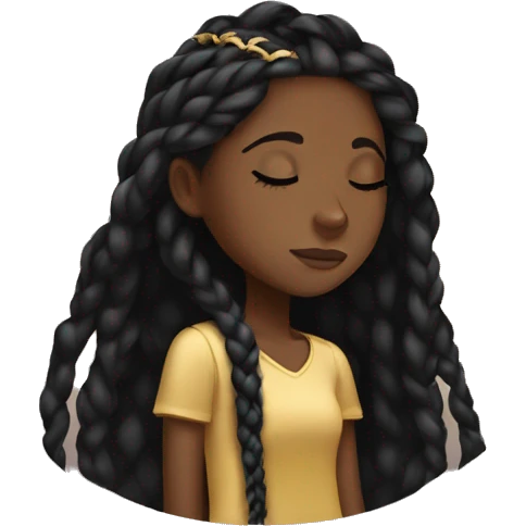 Black girl with gold and black long braids sleeping emoji