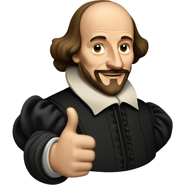 William Shakespeare with one thumbs up emoji