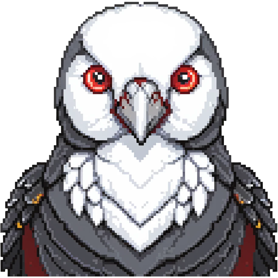 gray crow head with red cheeks, large white eyes with determined expression, short pointed beak emoji