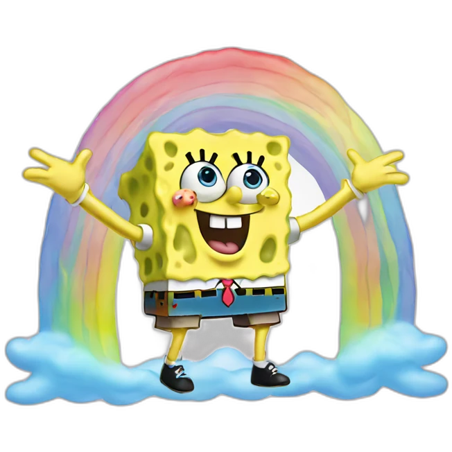 SpongeBob making a rainbow with his hands emoji