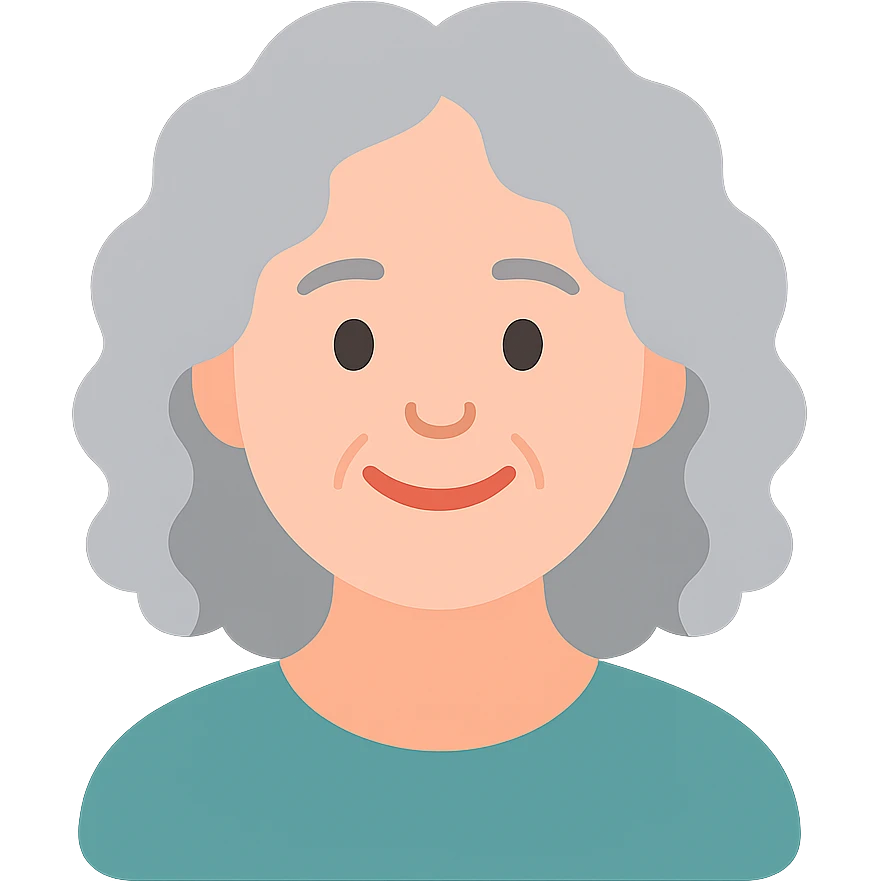 smiling 50 year old lady with silver curly hair emoji