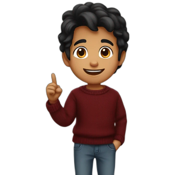 smiling and pointing 3 years old north indian with black hair wearing a dark red sweater emoji