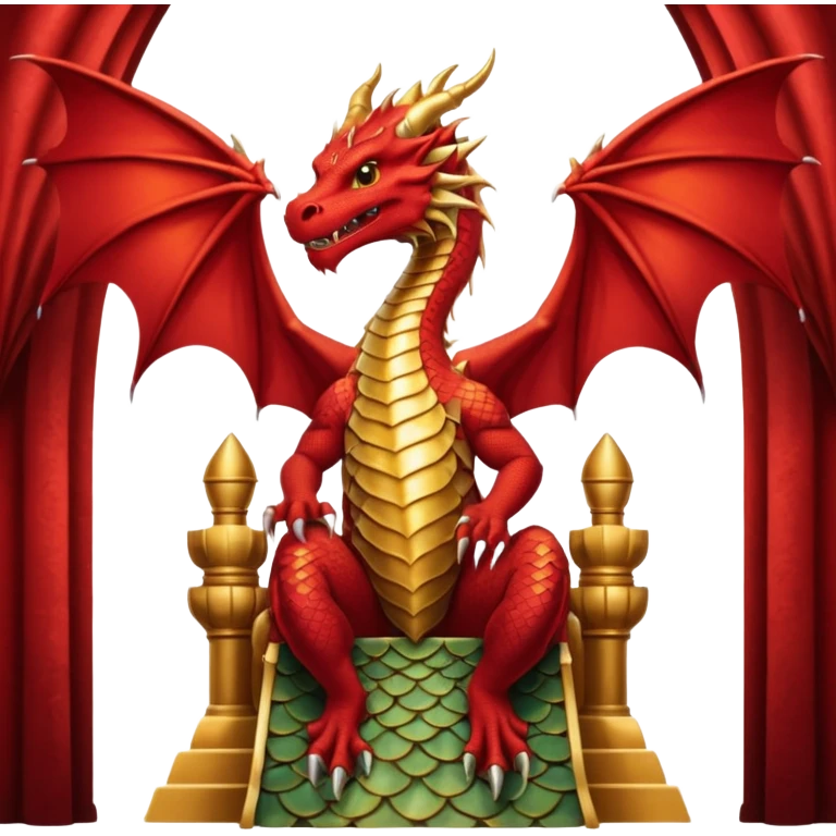 Create a poster Dragon sitting on a throne while people are watching him from below  emoji