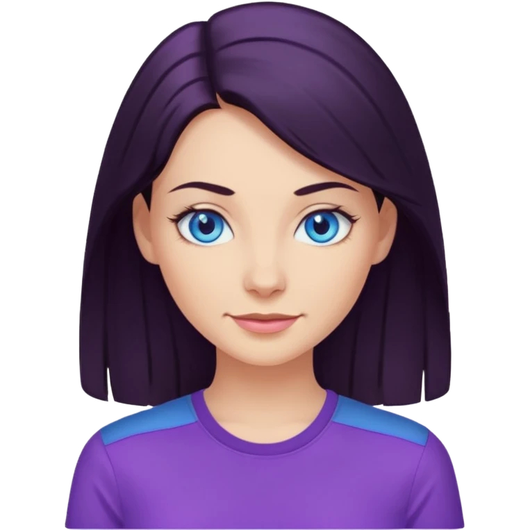 Smirking dark hair woman with blue eyes, wearing purple shirt 

 emoji