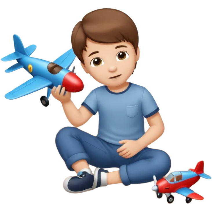 Little boy playing with toy airplane on the floor emoji