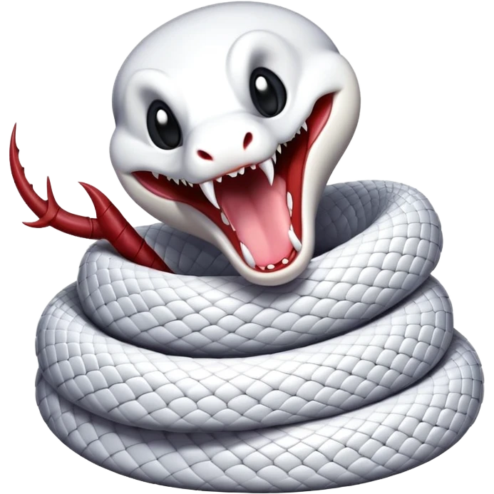  a white snake with its mouth open, displaying fangs and a forked tongue emoji