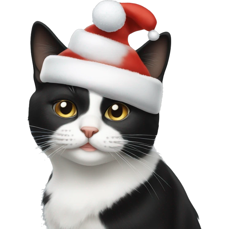 tuxedo cat with white christmas hat on emoji