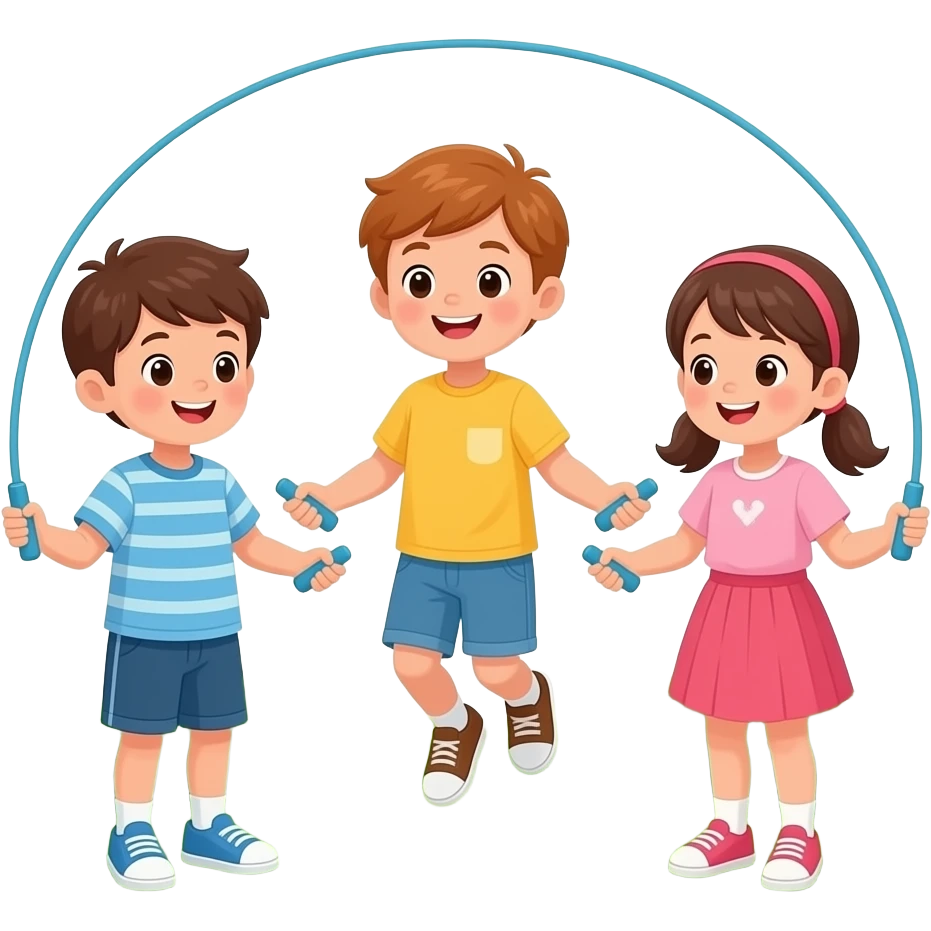 kids playing in the garden with jumprope emoji