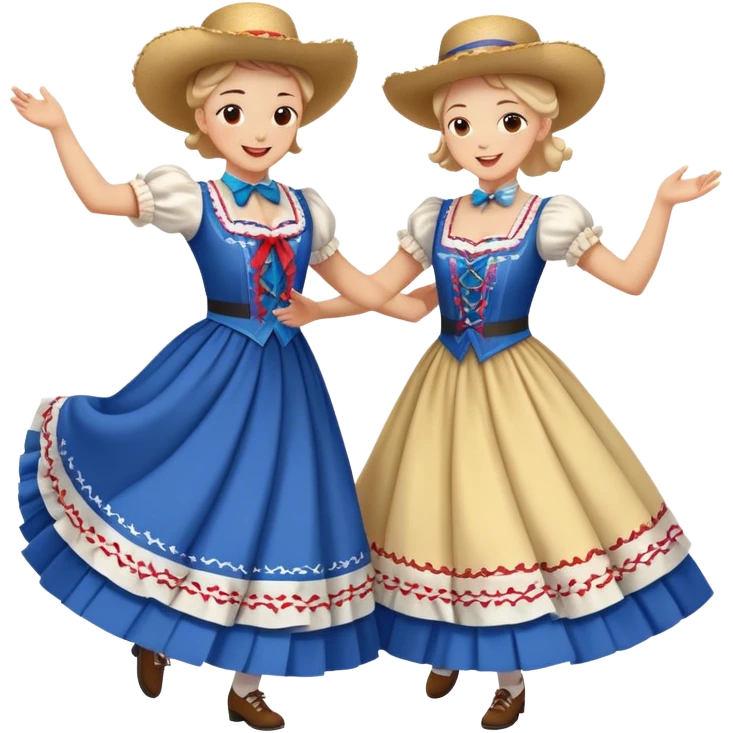 Cinematic Realistic scene of two square dancers in traditional American folk costumes, captured in joyful, coordinated motion with vibrant, rustic lighting that highlights their cultural heritage emoji