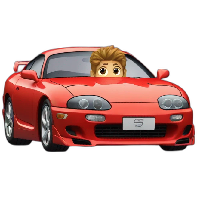 A super man in extra super speeded Toyota supra mk4 car emoji