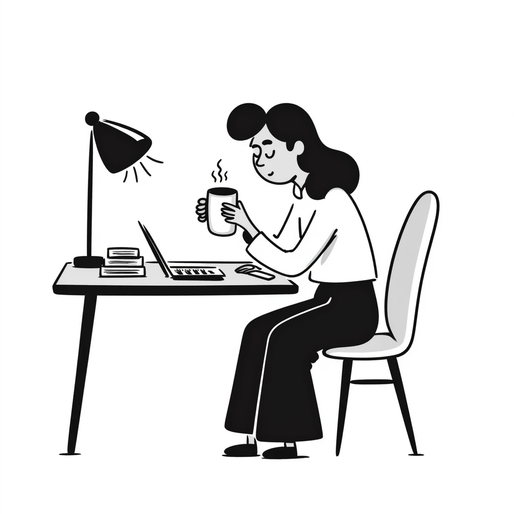 tired worker with coffee and messy desk emoji