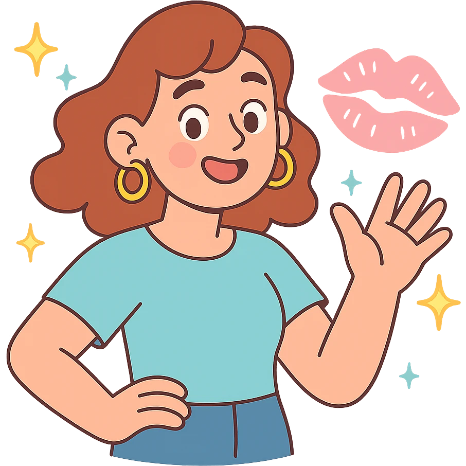 pastel pink lipstick kiss print, sparkly accents, gentle vibe emoji
