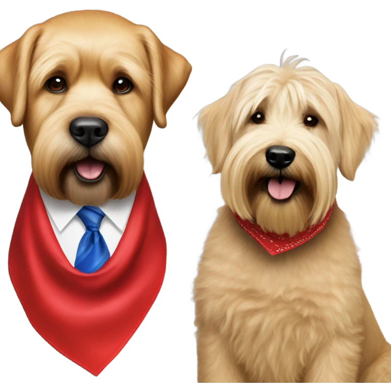 Donald trump and wheaten terrier wearing a red bandana emoji