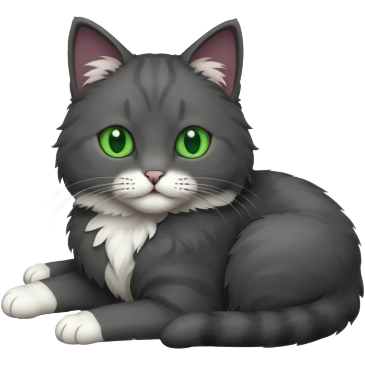full body solid dark grey cat with green eyes and white paws emoji