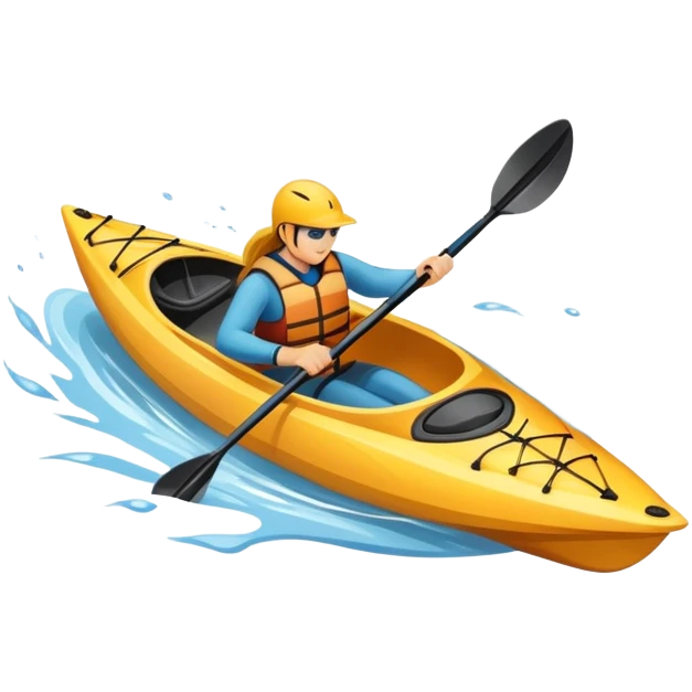 An icon showing a close-up of a sleek kayak with double-bladed paddles gliding through water. Splashes surround the boat as it cuts across a calm surface, symbolizing speed and focus. Transparent background emphasizes the dynamic and personal nature of kayak paddling. emoji
