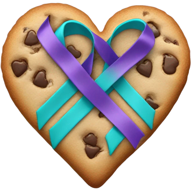 Cookie heart with teal purple awareness ribbon emoji