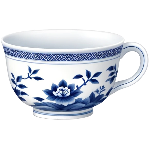 traditional Chinese tea cup with blue and white porcelain design without handle, clean simple style emoji