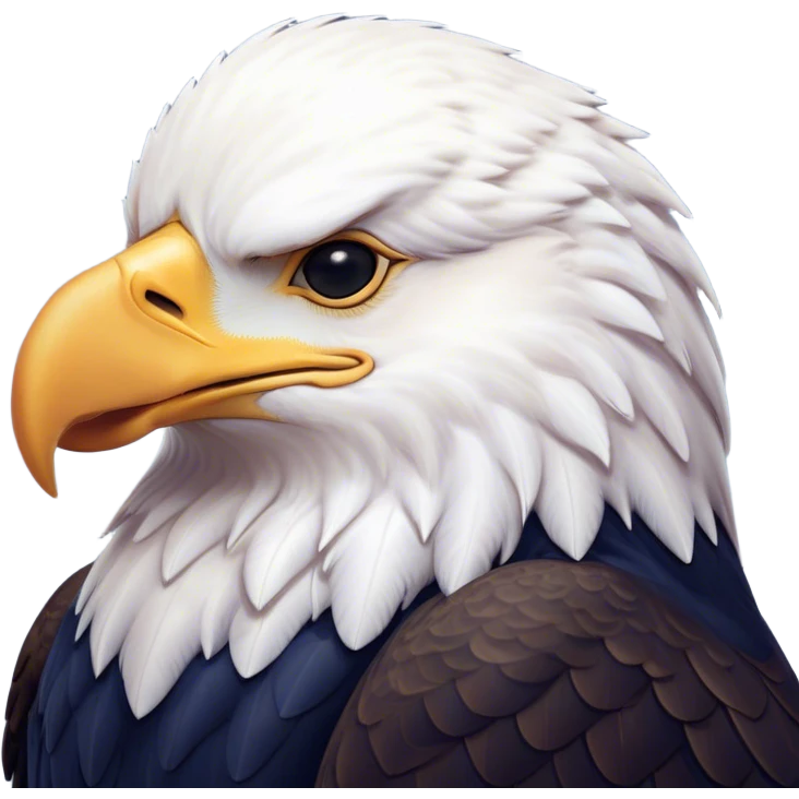 Meme-Worthy Cute Sleeping American Eagle Portrait Emoji, Head resting peacefully with a contented smile, showcasing a broad, stately form with eyes gently closed in serene slumber and a striking contrast of white head and dark body, Simplified yet adorably endearing features, highly detailed, glowing with a soft, drowsy majestic light, high shine, relaxed and utterly lovable, stylized with an air of playful laziness, soft glowing outline, capturing the essence of a sleeping American eagle that feels destined to become the next viral icon of adorable rest! emoji