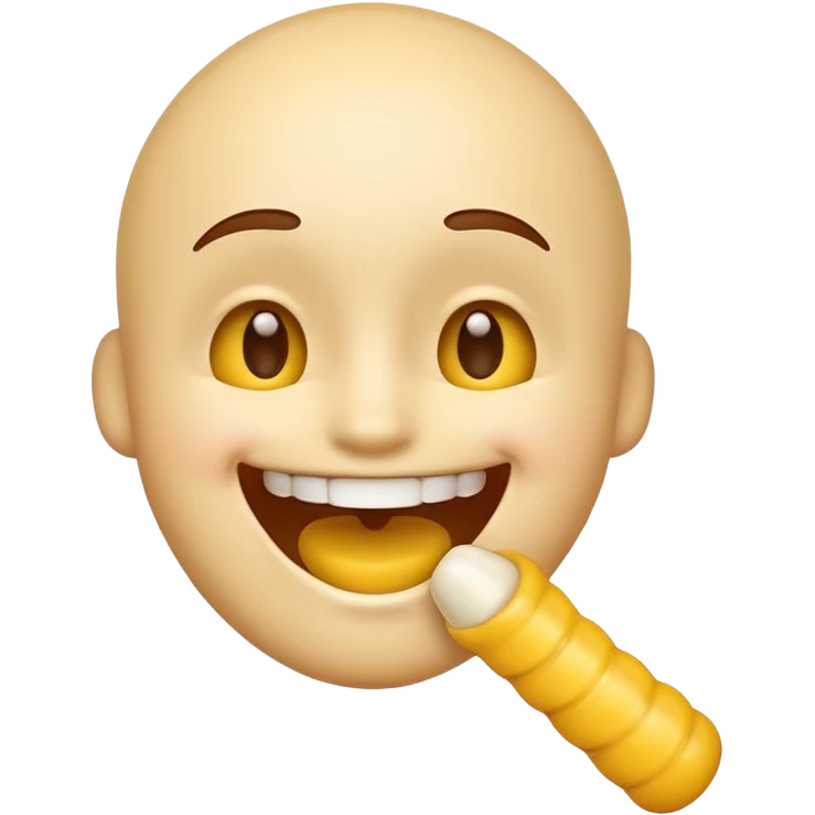 Smiling emoji with a yellow bone in its mouth emoji