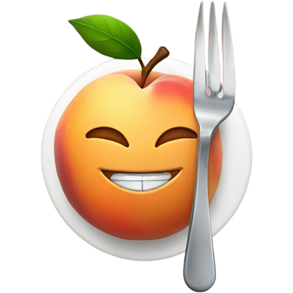 Smiling face with a fork and knife in front of a peach  emoji
