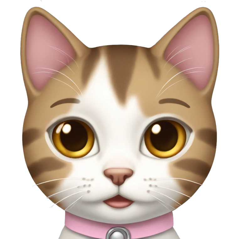 White, light brown and dark brown tabby girl cat with light pink collar emoji