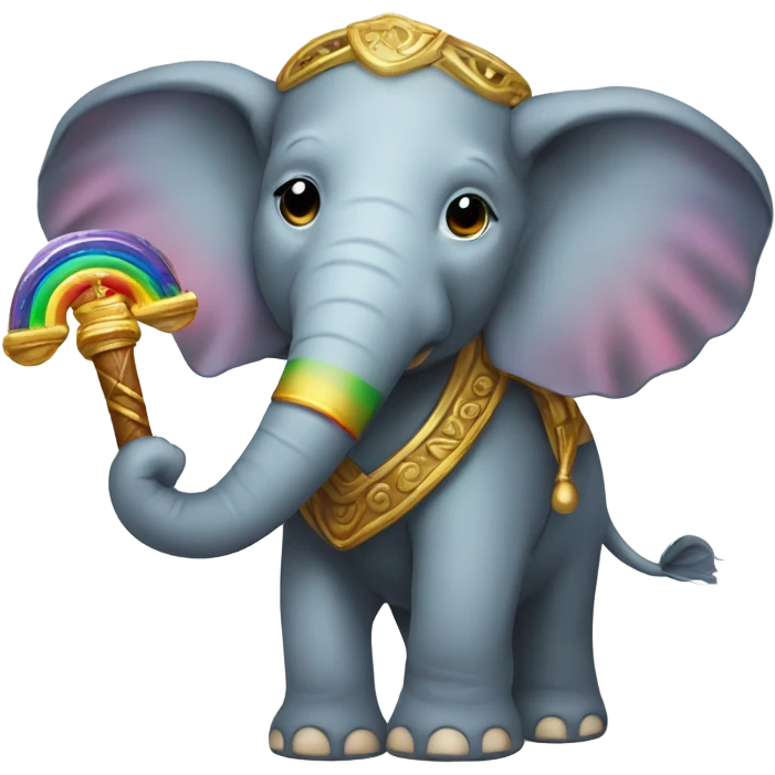 An elephant with a golden staff that’s rainbow colored emoji
