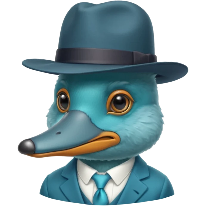 cute light blue turqiouse platypus head with a detective hat and monocle on his eye, no  hands, looks like a platypus but blue, the hat and suit are not blue emoji
