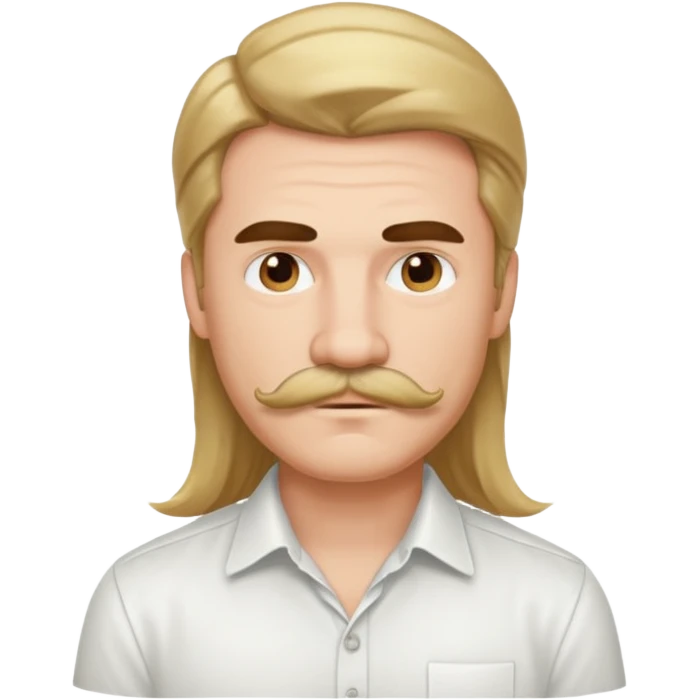 mustached man with long hair and white shirt emoji