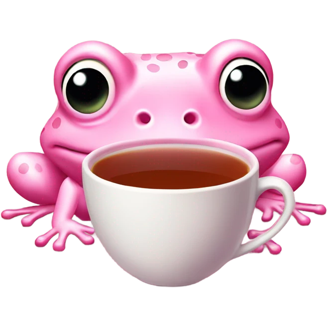 Light pink frog sipping on hot tea pink  emoji