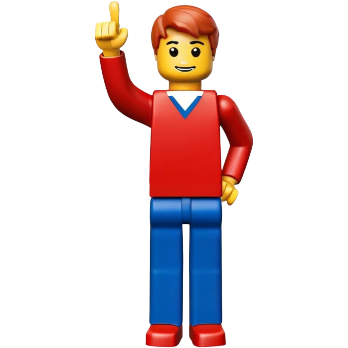 Lego Man red dress with blue pant full figure thumbs up emoji