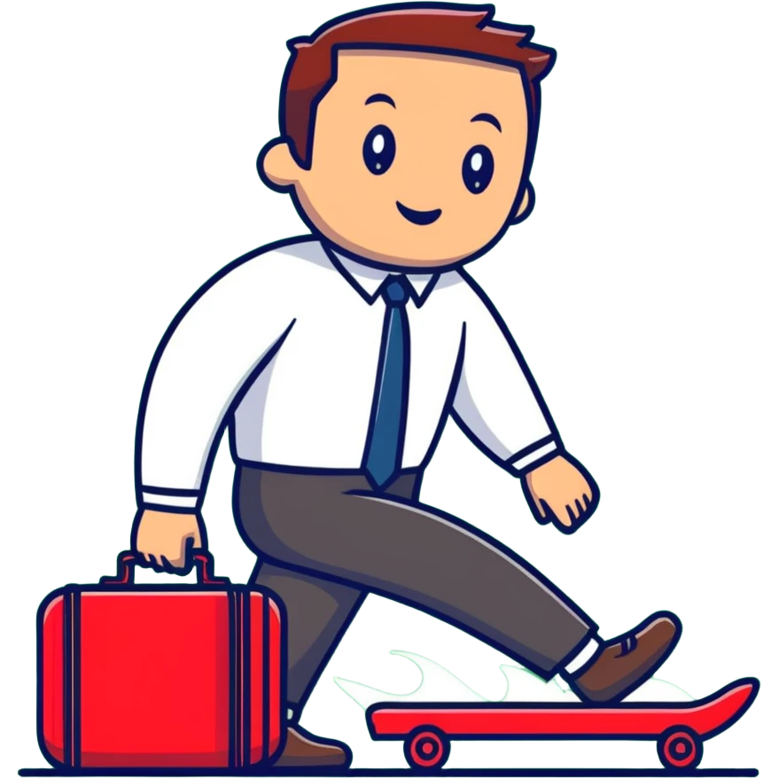 businessman surfing on a red suitcase emoji